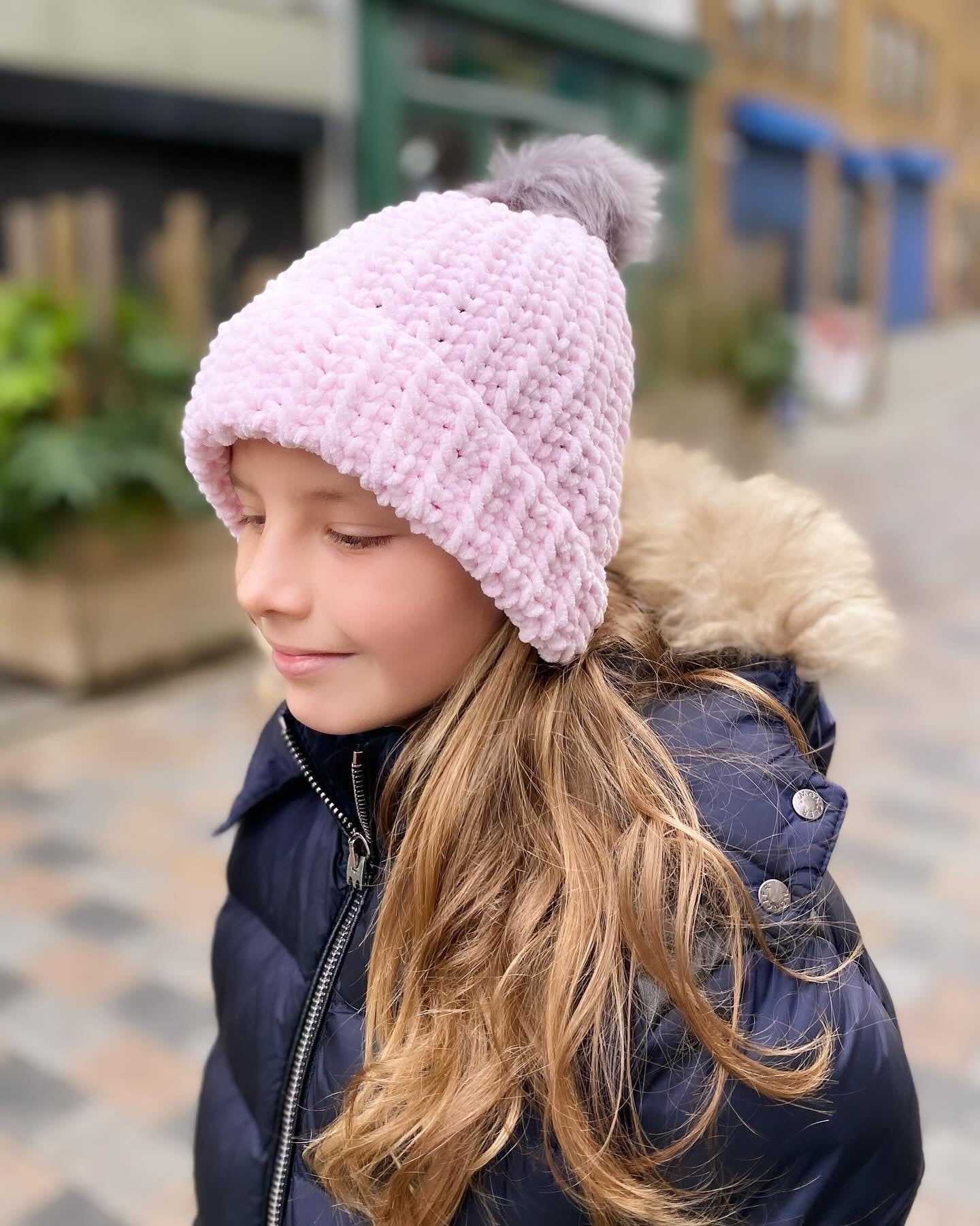 Beanie with faux pompom