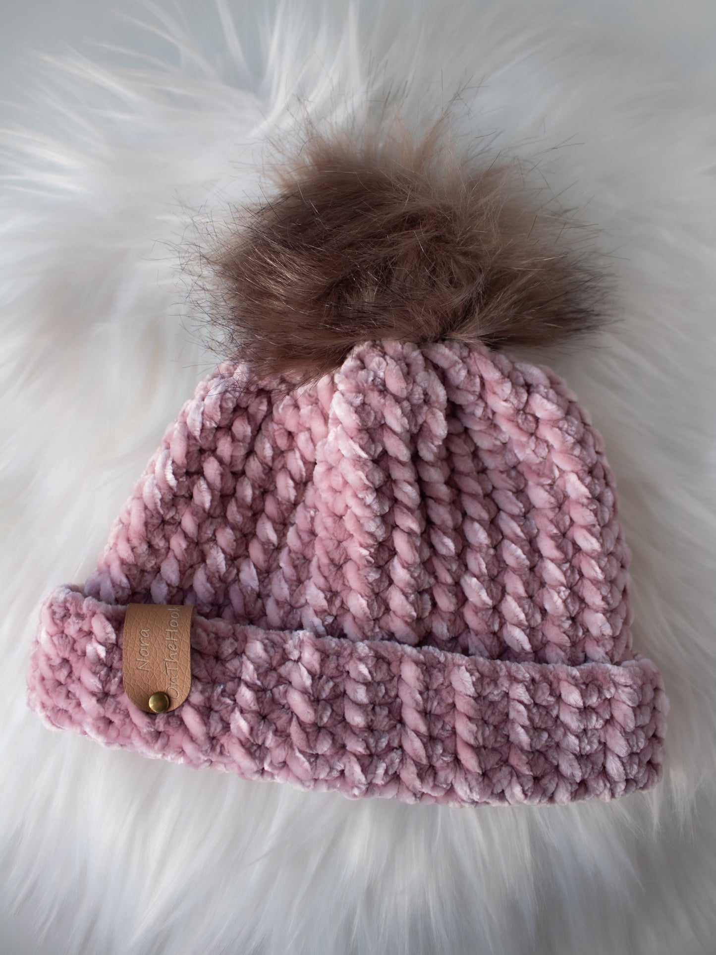 Velvet Baby Beanie with Pompoms