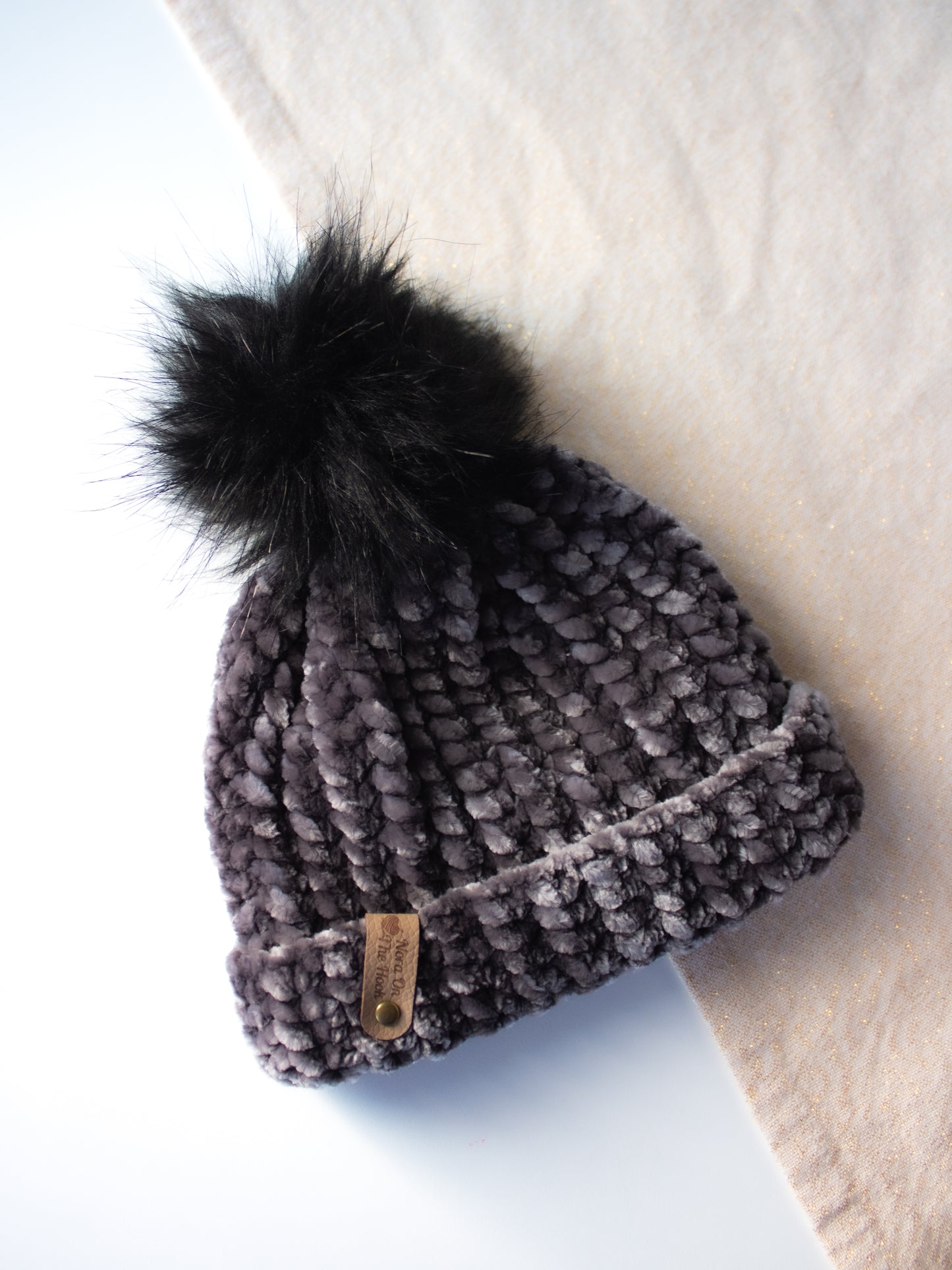 Velvet Baby Beanie with Pompoms